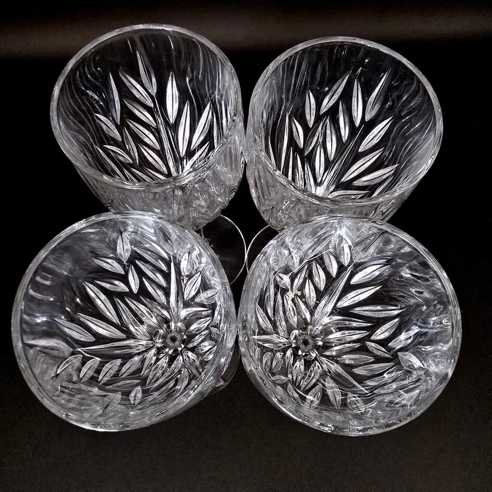 Stuart Crystal Clear Glass Facted Water/Champagne Wine/Goblet w/ Charms Set of 4